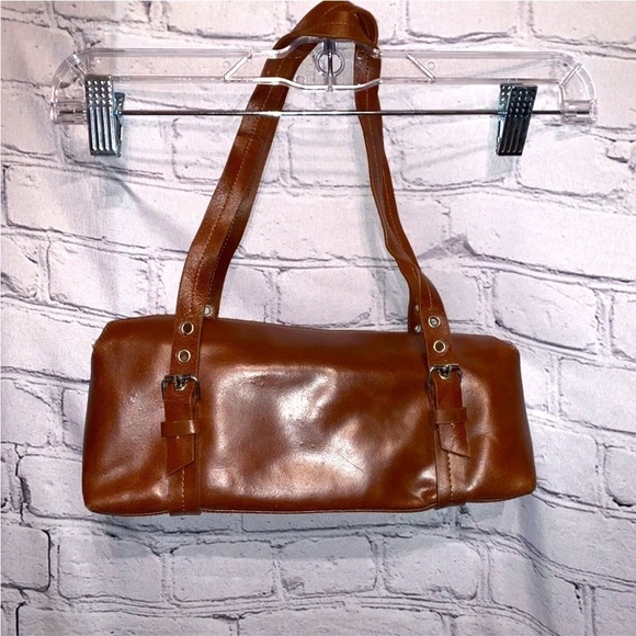 Maxima Handbags - Maxima Wilson’s Leather Round Purse Adjustable Handles Y2K Brown Good Preowned
